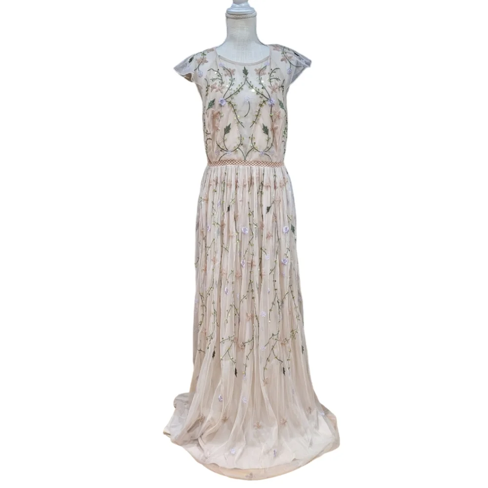 ASOS DESIGN pretty embroidered floral and sequin mesh maxi dress Size 12 - Picture 3 of 14